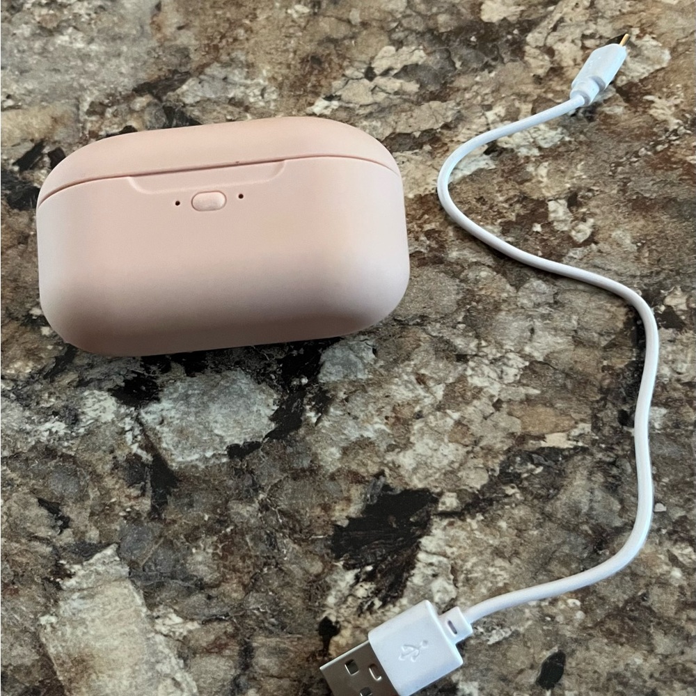 Pink Wireless Earbuds Case with Charging Cable
